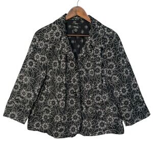 Style & Co Women Black White Floral Print Blazer Jacket 16W Stretch
